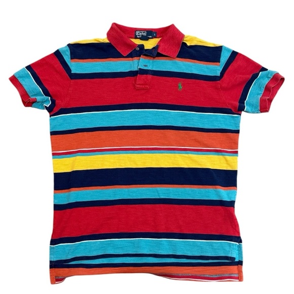 VTG Polo Ralph Lauren Shirt Small S Rainbow Striped Green Pony Colorblock Preppy - Picture 1 of 11